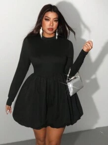 Allurite Plus Size Long Sleeve Stand Collar Sweet Cake Jumpsuit, Cute Rompers