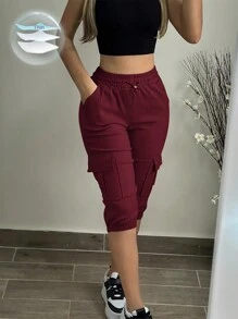 SHEIN SXY 女式纯色抽绳腰部实用口袋七分休闲裤