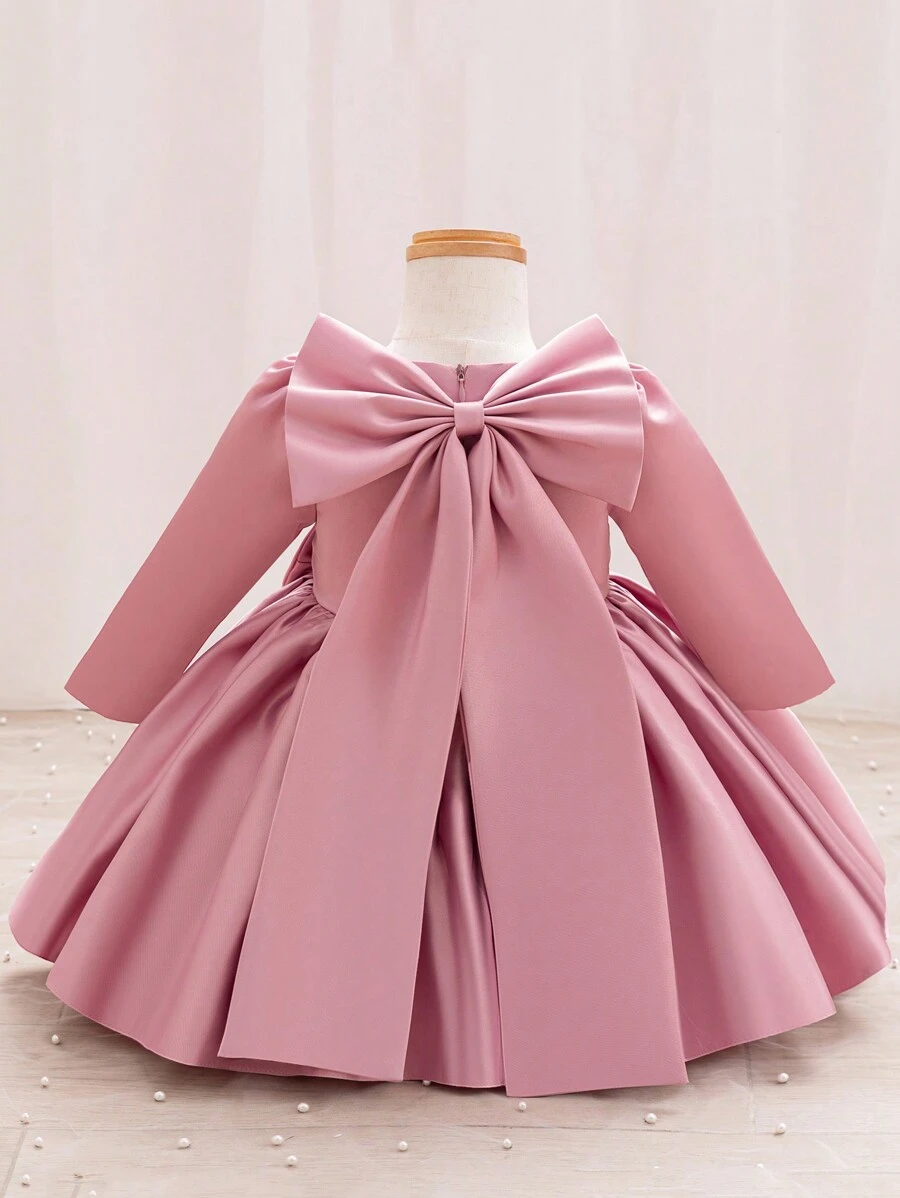 Glamorique Kids Đầm dự tiệc sinh nhật lần thứ 1 cho bé gái, váy tutu tay lửng màu xanh lá cây có chi tiết nơ dễ thương ở sau lưng, váy công chúa dễ thương, phù hợp với mọi mùa - Màu Hồng San hô - Xem 1