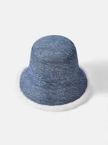 SHEIN MOD 1pc Women Blue & White Fuzzy Rim Bucket Hat For Winter - Baby Blue - View 8