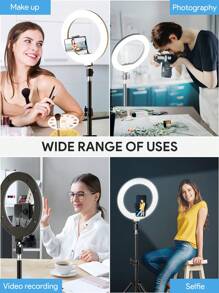 Teckwe Anneau de Lumière Selfie, Support de Téléphone sur Trépied Anneau de Lumière de Photographie Cercle Remplissage Lumière Lampe LED 3 Températures de Couleur Réglables 10 Pouces & 120 Perles de Lampe Cadeaux de Noël, Indispensables pour l'Automne et l'Hiver Vacances de Camping Accessoires Essentiels de Vacances, Fournitures de Camping