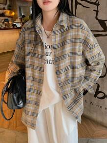 DAZY Autumn New Casual Plaid Long Sleeve Women Shirt,Flannels Women,Fall Women Clothes - Brown - View 6