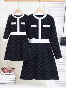 Women's Elegant Minimalist A-Line Colorblocked Sweater Dress - Black - View 8