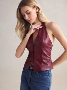 BizChic Women's Red Turtle Neck Sleeveless Top, Office/Commuter Wear, Elegant For New Year, Spring & Summer