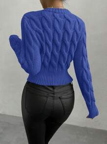 Chiquease Plain Color Pullover Sweater, Simple And Fashionable, Casual For Everyday Wear Knit Pullover Fall Winter Sweater - Royal Blue - View 3