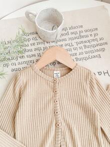 SHEIN Babygirl Cute Casual Solid Color Long Sleeve Top And Elastic Waist Pants 2pcs Set
