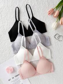 Áo ngực không dây mềm mại thoải mái đơn giản cho bé gái tuổi teen 3 chiếc/bộ - Nhiều màu - Xem 3