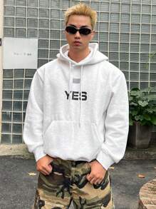 DAZY Men's Letter Print Light Grey Hoodie Fall,Winter - Grey - View 3