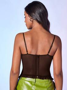 SHEIN BAE Women Contrast Lace Fitted Camisole - Coffee Brown - View 2