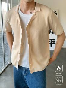 Manfinity CasualKnits Áo sơ mi dệt kim màu trơn cài nút phía trước dành cho nam, tay ngắn - Nhiều màu - Xem 4