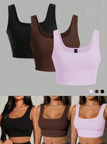 SHEIN SXY 3pcs/Set Women's Summer Solid Color Slim-Fitting Short Tank Tops Are Simple And Versatile For Many Occasions