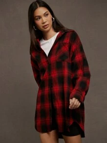 SHEIN Essnce 3 件套格子长袖衬衫、白色短款背心和骑行短裤，休闲学院风 - 彩色 - 查看 5