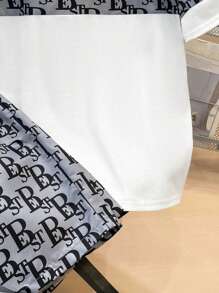 2pcs/Set Tween Boys Casual Loose Comfy Mix Pattern T-Shirt And Shorts Set, Suitable For Sports And School, Spring/Summer - Black - View 7