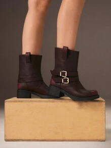 CUCCOO GRLICON Women's Ankle Boots And Ankle Boots, Y2K Style, Punk Style, Biker Style, Cool Girl Style, Suitable For Halloween, Christmas, Party - Burgundy - View 8