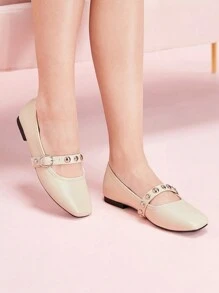 CUCCOO DOLLMOD Zapatos planos de malla negra de moda para mujer - Albaricoque - Ver 3