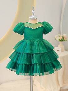Girls Birthday Princess Dress, High-End Puffy Tutu Piano Performance Stage Dress, Girls Celebratory Cake Calf-Length Princess Dress - Green - View 1