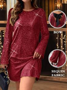 NU&NOW Plus Size Sequin Lace-Up Backless Christmas Party Dress - Burgundy - View 1