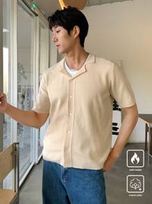 Manfinity CasualKnits Áo sơ mi dệt kim màu trơn cài nút phía trước dành cho nam, tay ngắn - Nhiều màu - Xem 6