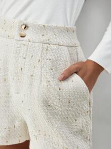 Chiquease Women's Double-Breasted Textured With Metallic Flecks Boucle Shorts - White - View 5