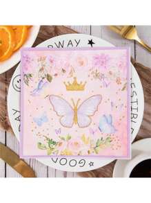 SHEIN Set de 20 servilletas de papel desechables con diseño lindo de mariposas y flores para fiestas, San Valentín, bodas de San Valentín y cumpleaños