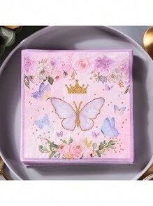SHEIN Set de 20 servilletas de papel desechables con diseño lindo de mariposas y flores para fiestas, San Valentín, bodas de San Valentín y cumpleaños
