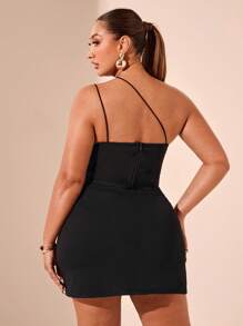 SHEIN BAE Plus Size Women's Elegant Black Herringbone Design Cami Top Suitable For Dating, Afternoon Tea, Party, Summer Valentine's Day Music Festival - Black - View 5
