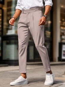 Manfinity Bizformal Quần âu nam đơn sắc cài nút cơ bản thường ngày, mặc hàng ngày - Màu Hồng baby - Xem 4