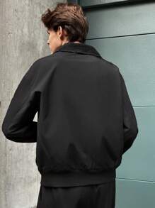 Manfinity VCAY Men's Fashionable Casual Loose Fit Contrast Panel Long Sleeve Open Front Black Jacket Coat, For Fall Winter - Black - View 2