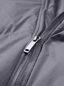 Gym Rark Men's Letter Print Long Sleeve Zip-Up Hooded Padded Coat, Sports Casual Puffer Jacket - Grey - View 5