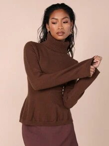 COSMINA Suéter de cuello alto ceñido a la cintura, moda minimalista informal para uso diario - Marrón - Ver 4