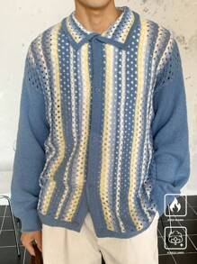 Claim Dot Herren Langarm Lässig Bluse mit Knopfleiste und Streifen, Alltagskleidung