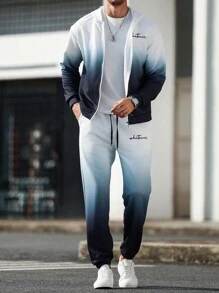 Manfinity Homme Men's Casual Gradient Hoodie And Sweatpants Set - White - View 4