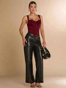 SHEIN BAE Burgundy Lace Panel Underwire Seamless Crop Top Bra