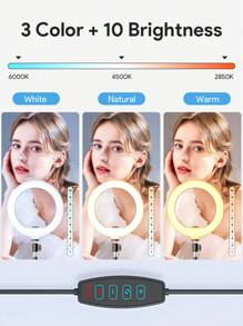 Teckwe Anneau de Lumière Selfie, Support de Téléphone sur Trépied Anneau de Lumière de Photographie Cercle Remplissage Lumière Lampe LED 3 Températures de Couleur Réglables 10 Pouces & 120 Perles de Lampe Cadeaux de Noël, Indispensables pour l'Automne et l'Hiver Vacances de Camping Accessoires Essentiels de Vacances, Fournitures de Camping
