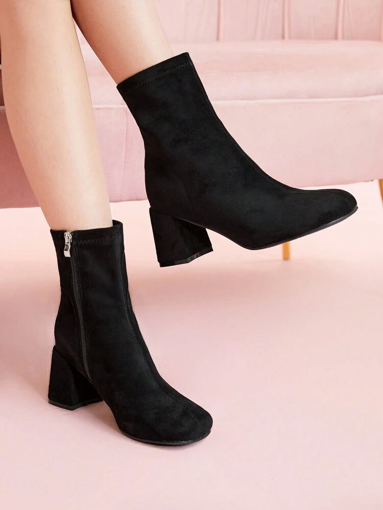 CUCCOO DOLLMOD Black Chunky Heeled Ankle Boots For Women New Year Holiday