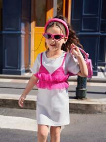 年轻女孩短袖网眼撞色休闲简约时尚日常连衣裙