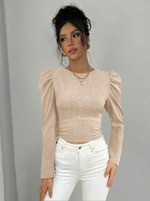 Selianne Damen elegantes einfarbiges Hemd mit Schleifenrücken und Ballonärmeln, Herbst/Winter