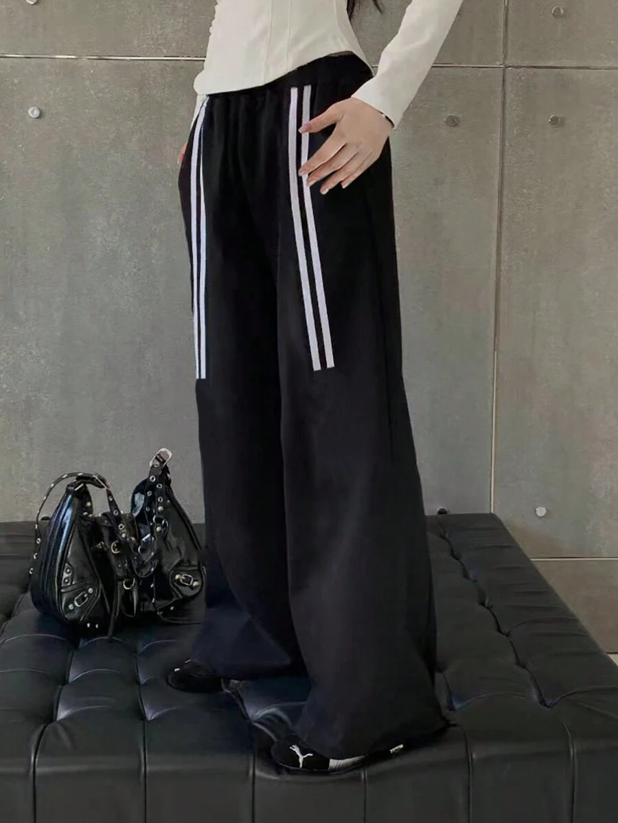 INAWLY 大码休闲运动裤，时尚简约，适合日常穿着 - 黑色 - 查看 1