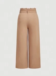 SHEIN MOD Pantalón ancho de cintura alta con patchwork de encaje negro en talla grande