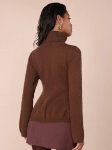 COSMINA Suéter de cuello alto ceñido a la cintura, moda minimalista informal para uso diario - Marrón - Ver 2