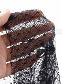 DAZY Sexy Bowknot Polka Dot Semi-Sheer Lace Robe Pajama - Black - View 8