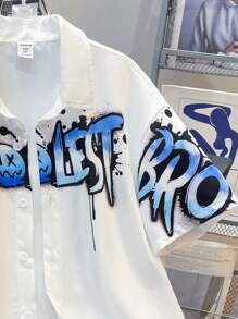 SHEIN Leap Crew Tween Boy Loose Fit Patterned Casual Shirt - White - View 7