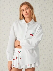 Easelle 女式宽松灯笼袖后背交叉开衩白色衬衫，秋冬款 - 白色 - 查看 6