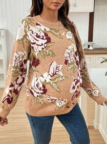 SHEIN Maternity Jacquard Knit Drop Shoulder Sweater, Winter - Multicolor - View 5