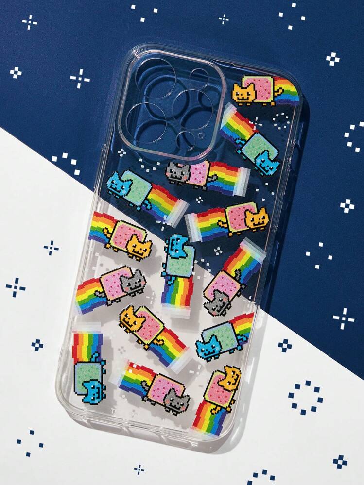 Nyan Cat X SHEIN Fashionable Cute Cartoon Cat Print Phone Case, Compatible With IPhone