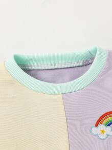 女宝宝彩虹刺绣多色拼布甜美可爱长袖休闲连衣裙