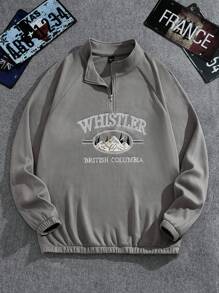 Manfinity RelaxMax Men's Casual Letter Embroidered Pullover Sweatshirt For Autumn/Winter - Grey - View 1