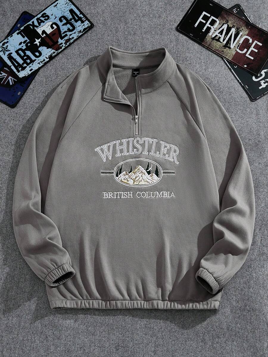 Manfinity RelaxMax Men's Casual Letter Embroidered Pullover Sweatshirt For Autumn/Winter - Grey - View 1