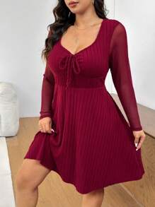SHEIN Frenchy Vestido de rodilla ajustado con escote de corazón, talla grande, en rojo vino, estilo casual simple, adecuado para uso diario, Año Nuevo, hacer filas y otras ocasiones - Burdeos - Ver 4