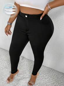 EMERY ROSE Plus Size Women's High Waisted Leggings/Tights Fall Cloth For Women - Black - View 1